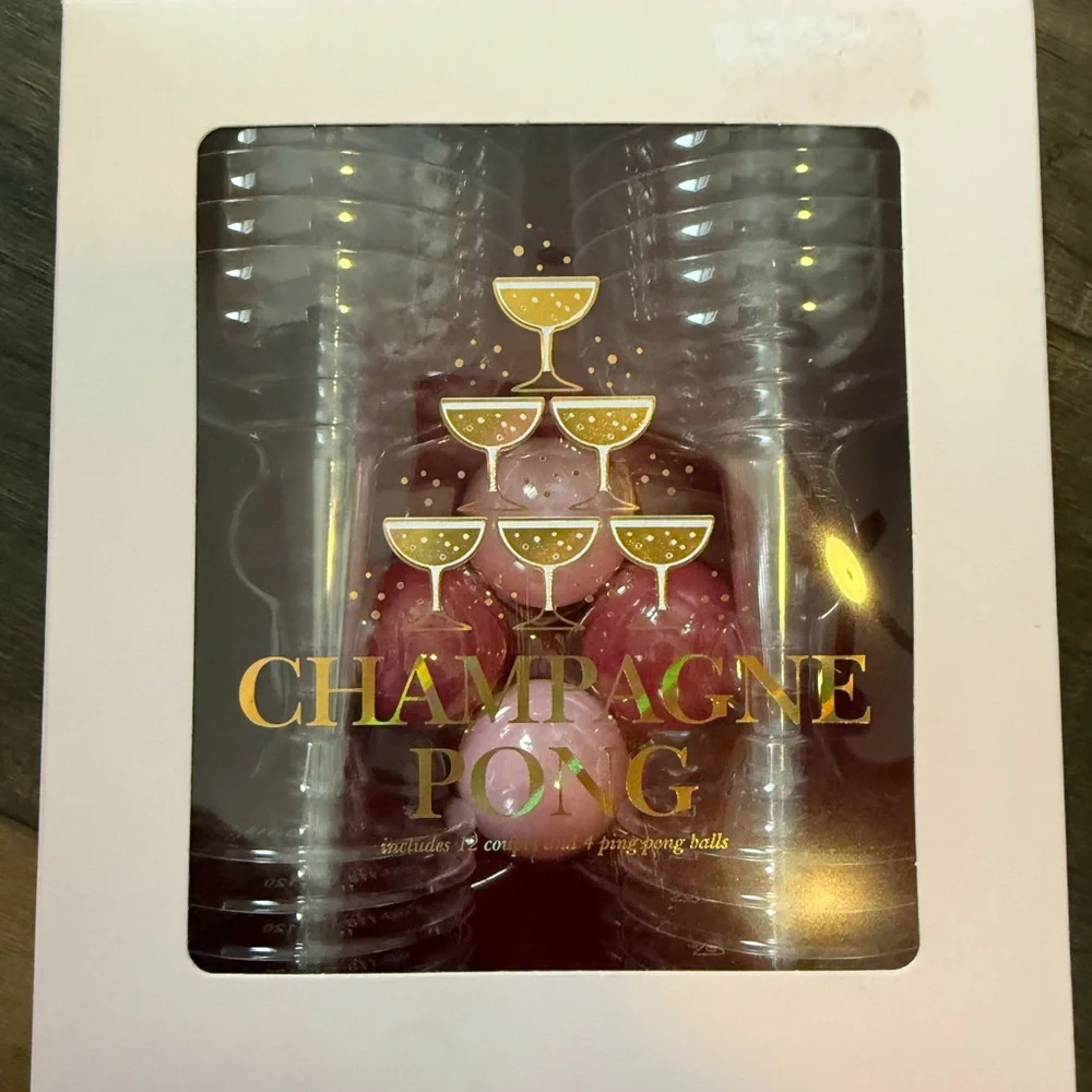 Champagne Pong Party Game Set - Gold  Pink four balls 12 glasses bachelorette